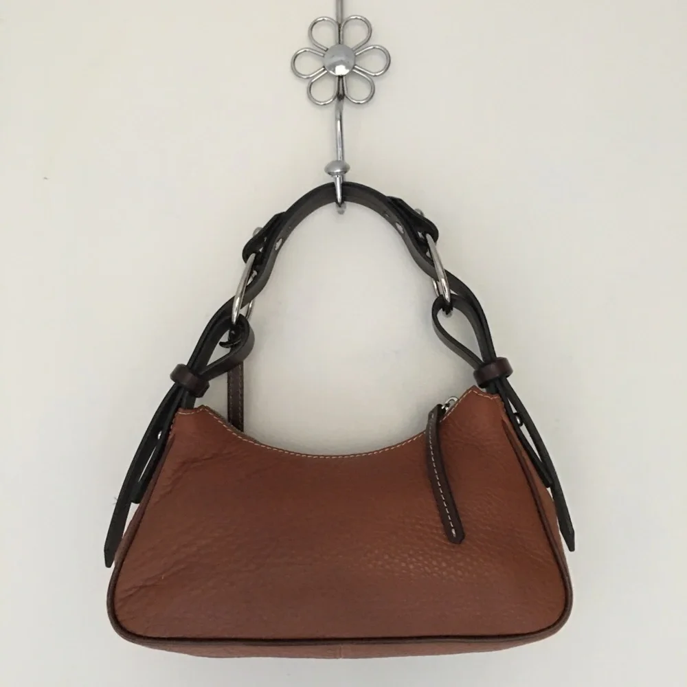 Dooney & Bourke Hobo Shoulder Handbag Purse Pebbled Leather Brown Silver Zip